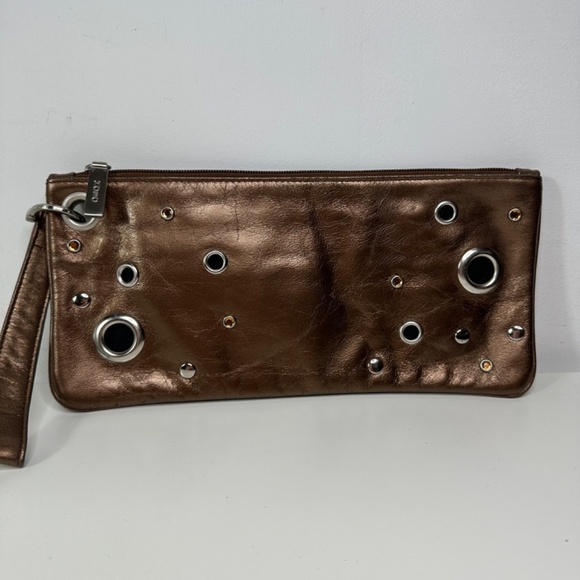 Hobo International Metalic Brow Lauren Clutch Wallet Grommets Rhinestone Accents - Picture 2 of 8